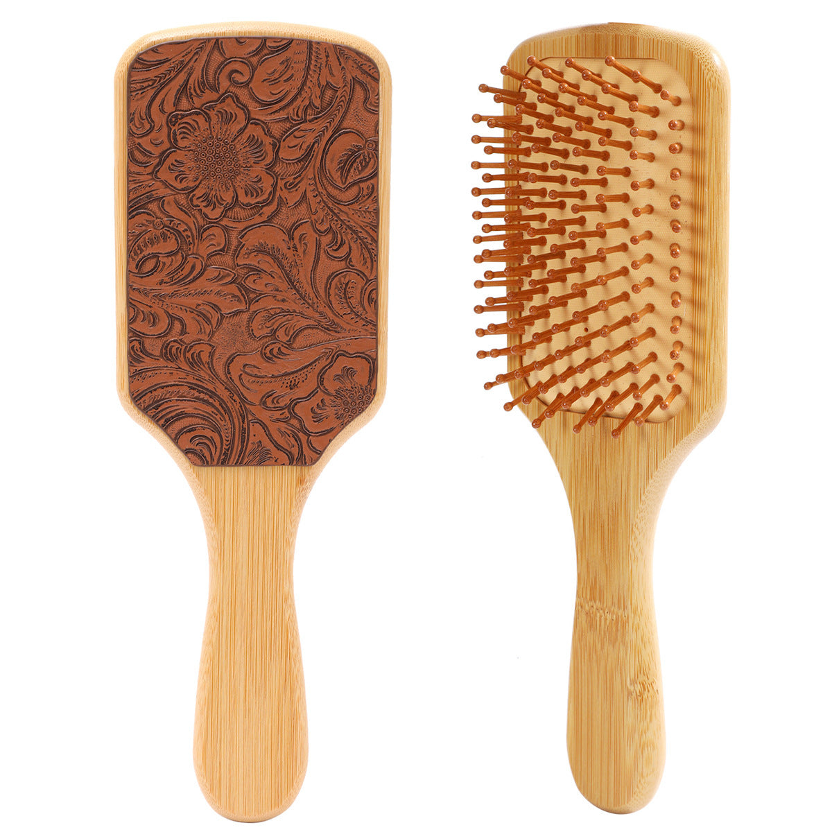 Wholesale Bamboo Real Leather Cow Retro Western Cowboy Style Air Cushion Comb Airbag Comb Meridian Massage Comb Hairdressing Comb